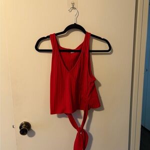 Abound Red Ribbed Tie-Front Tank
